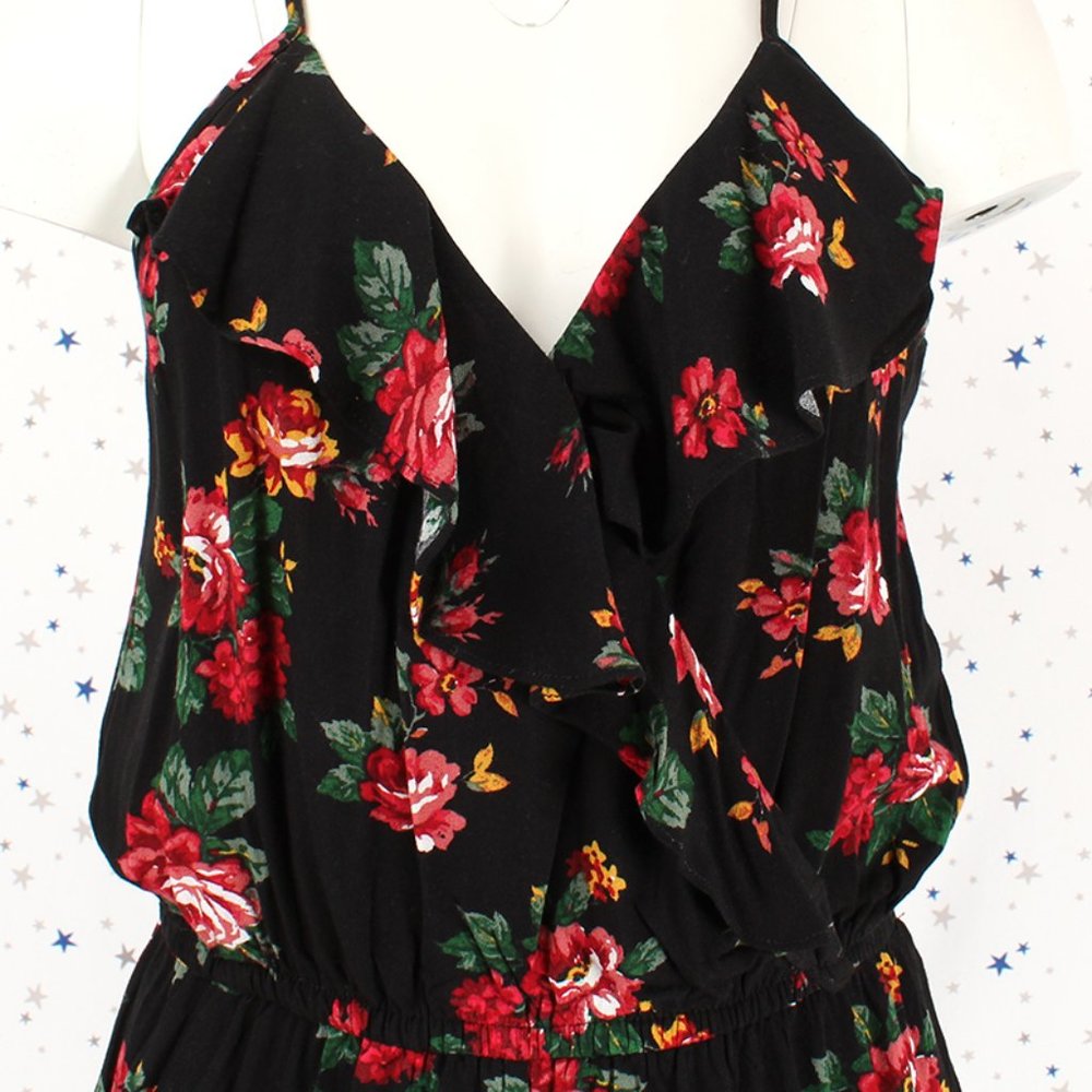 Floral Print Ruffled Romper Black - Picture 3 of 7
